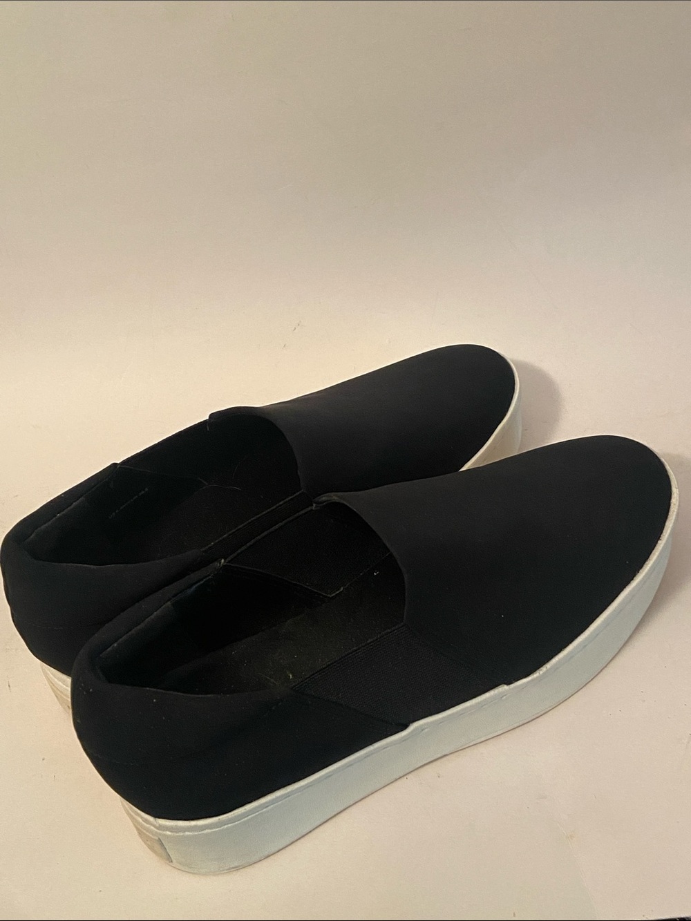 Vince Black Nylon Slip-On Platform Sneakers with White Sole sz 6/36.5